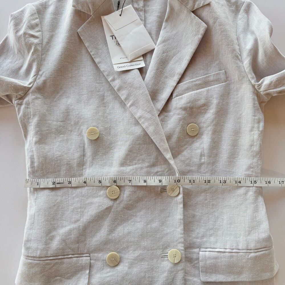 NWT Theory Women's Fitted Sharkskin Crunch Double-Breasted Jacket in Pearl Sz 0 - Picture 15 of 16